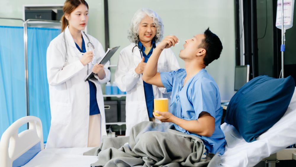 patient drinking juice hospital